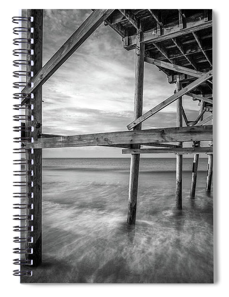 Oak Island Spiral Notebook featuring the photograph Uner the Pier in Black and White by Nick Noble