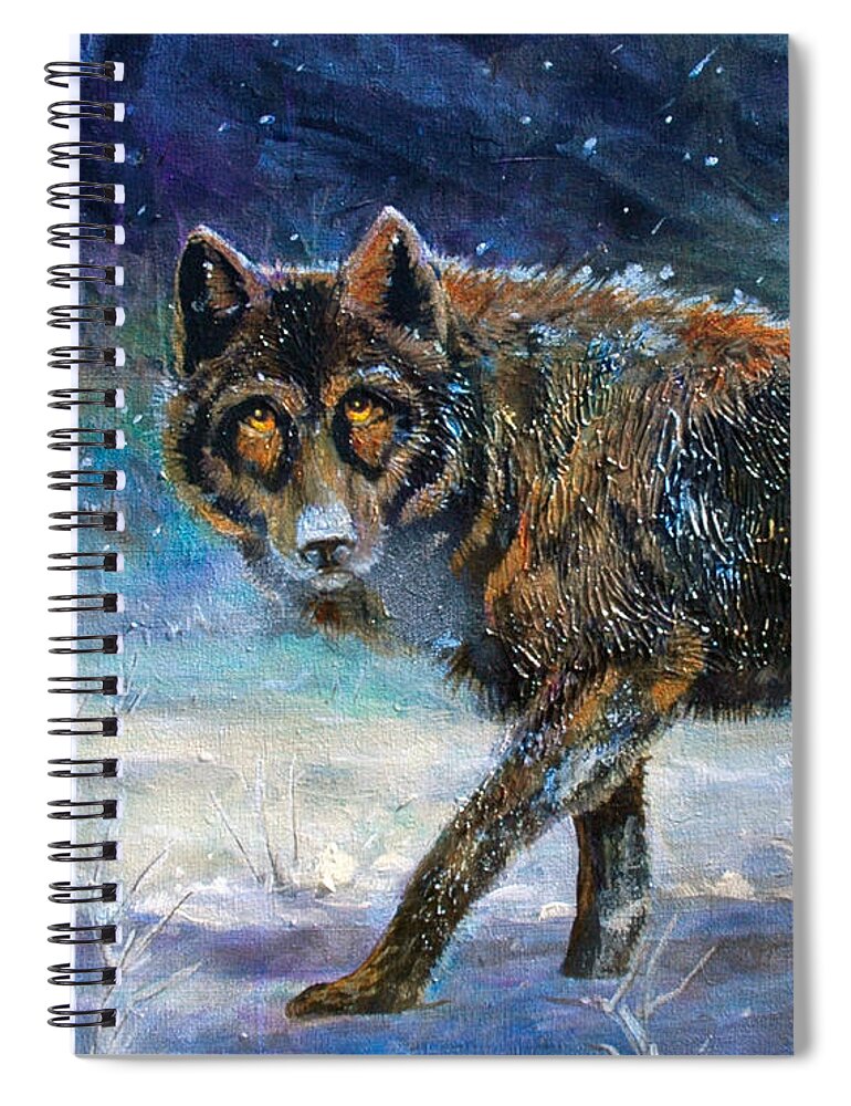 Wolf Spiral Notebook featuring the painting Unexpected Encounter by Cynthia Westbrook