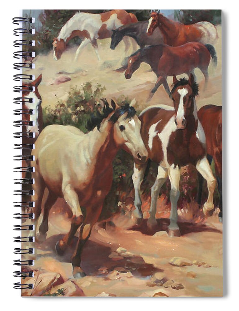 Western Art Spiral Notebook featuring the painting Untamed Spirits by Carolyne Hawley