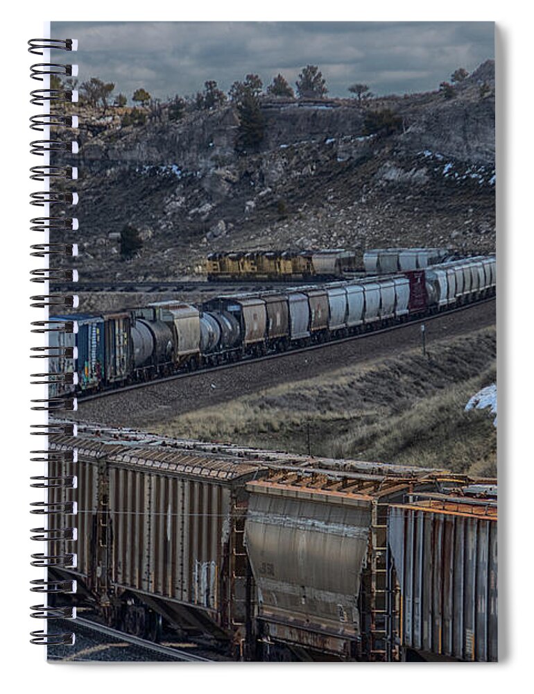 Trains Spiral Notebook featuring the photograph UP Freight by Laura Terriere