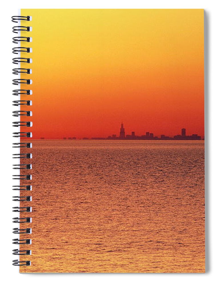 Lake Michigan Spiral Notebook featuring the photograph Usa,chicago,lake Michigan,orange by Frank Cezus