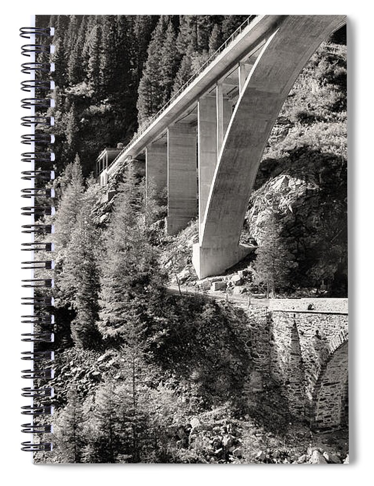 Graubünden Spiral Notebook featuring the photograph Val di Lei Bridges, Old and New by Steve Ember
