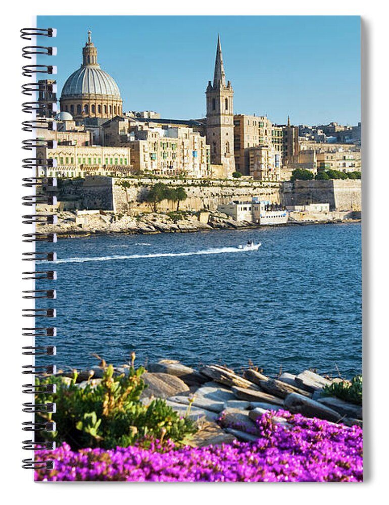 Flowerbed Spiral Notebook featuring the photograph Valletta, Malta, Mediterranean by Nico Tondini