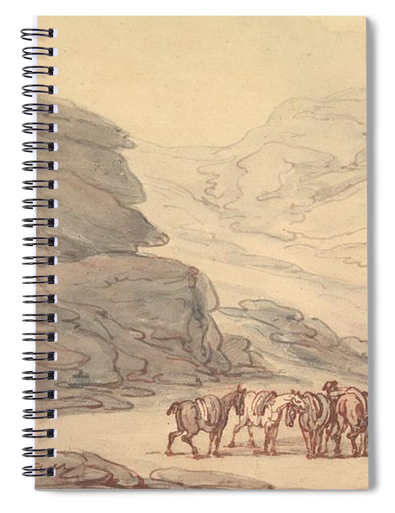 19th Century Art Spiral Notebook featuring the drawing Valley of Stones, Lynton, Devon by Thomas Rowlandson