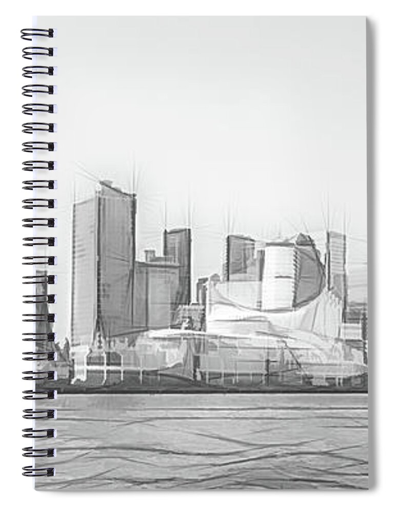 Canada Spiral Notebook featuring the digital art Vancouver Cruise Ship Port and Financial District Digital Sketch by Rick Deacon