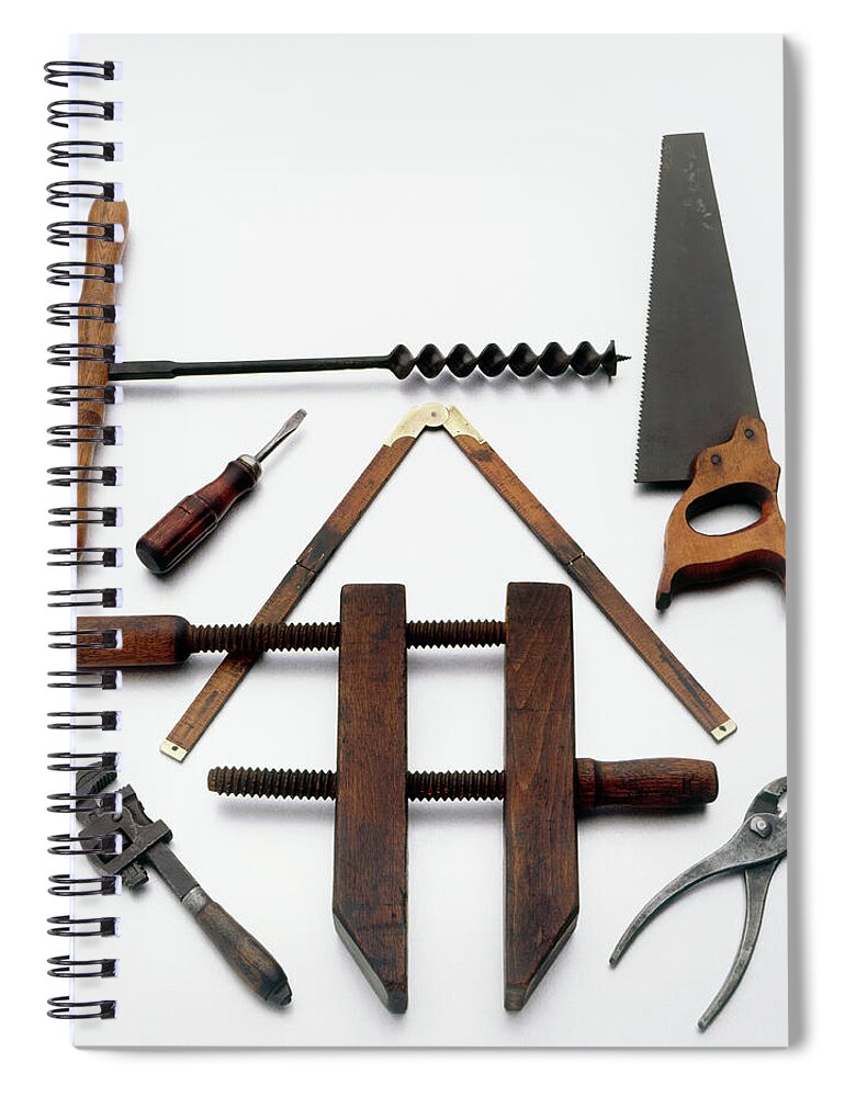 White Background Spiral Notebook featuring the photograph Various Old Used Antique Building Tools by Steve Wisbauer