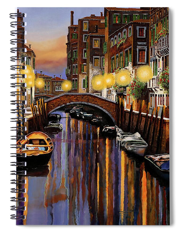 Venice Spiral Notebook featuring the painting Venice at Dusk by Guido Borelli