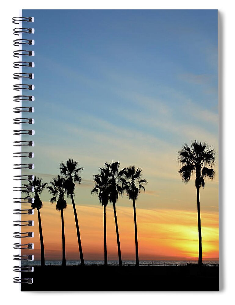 In A Row Spiral Notebook featuring the photograph Venice Beach Sunset by S. Greg Panosian