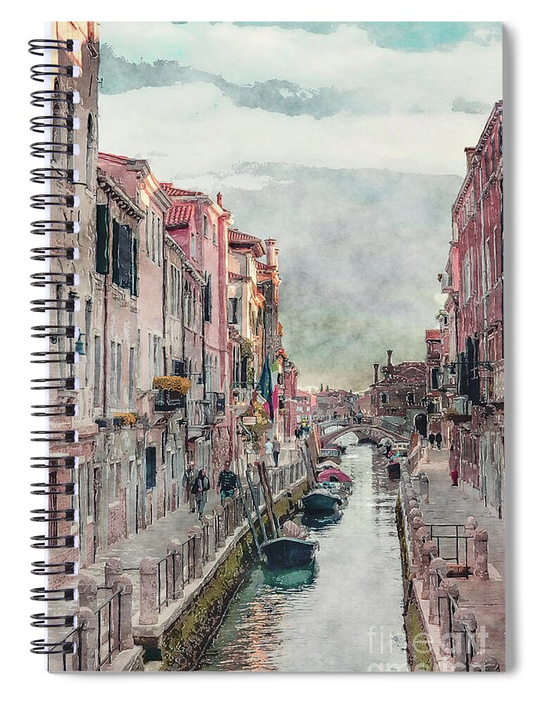 City Spiral Notebook featuring the digital art Venice Canal by Phil Perkins