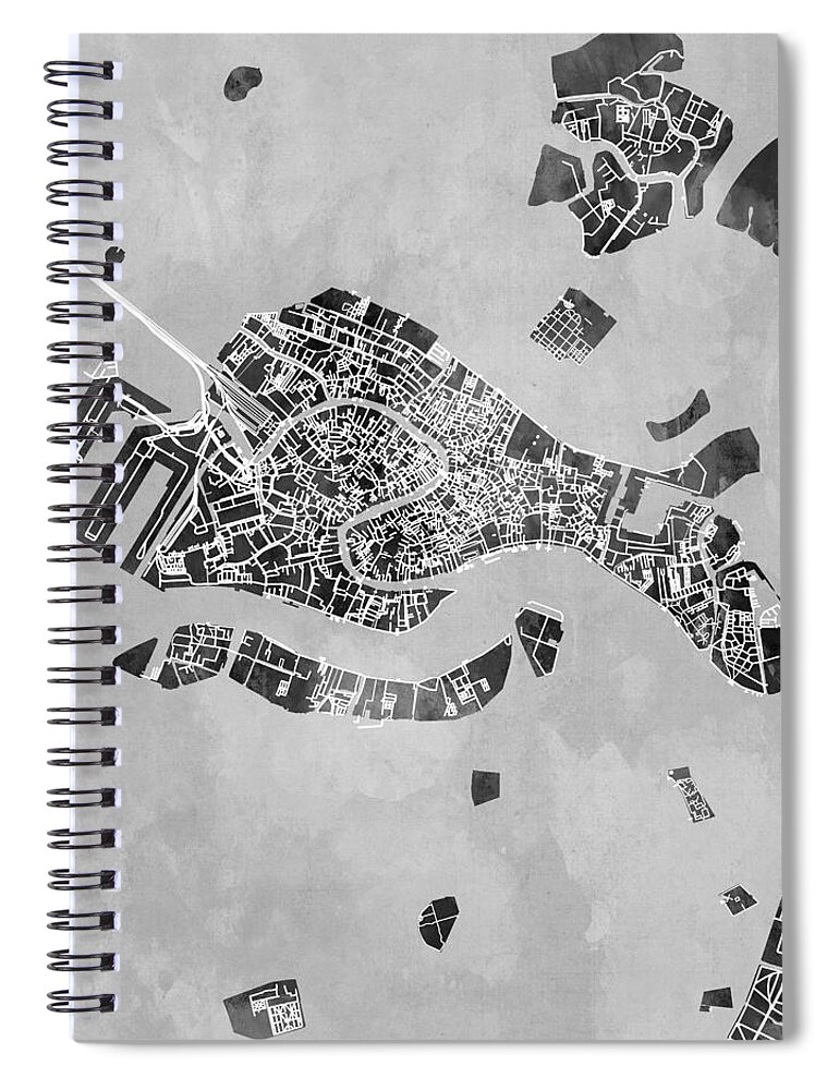 Venice Spiral Notebook featuring the digital art Venice Italy City Map by Michael Tompsett