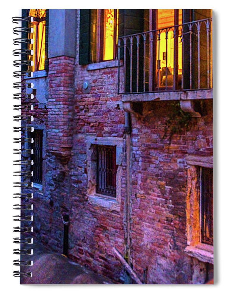 Venice Windows At Night By Marina Usmanskaya Spiral Notebook featuring the photograph Venice windows at night by Marina Usmanskaya