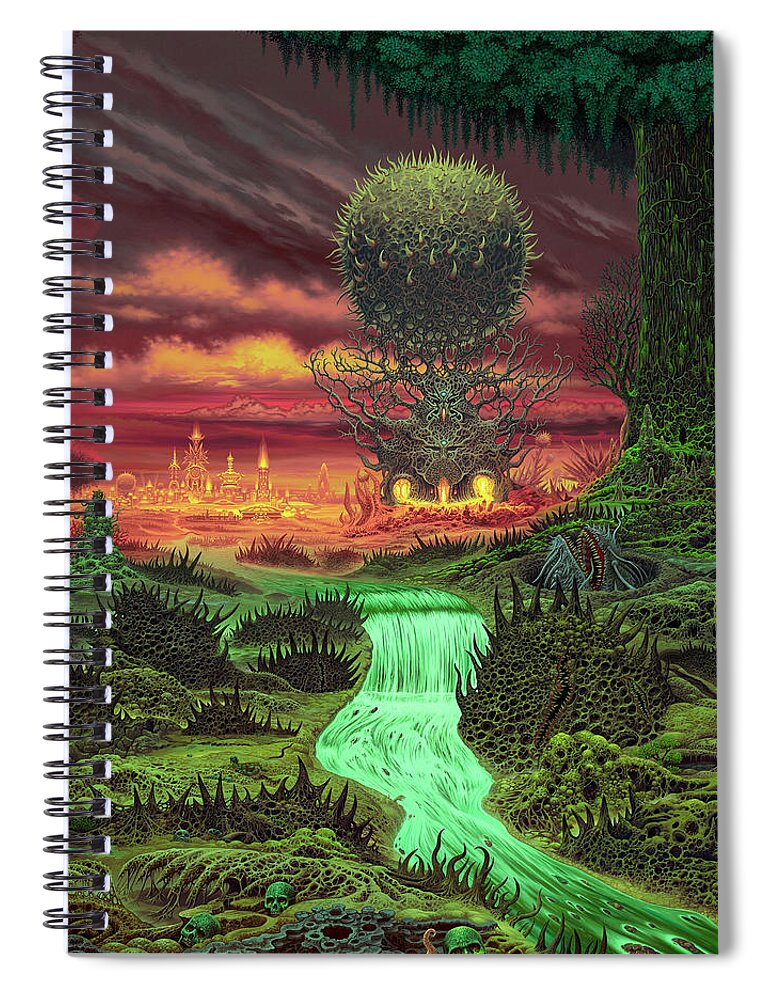 Hellscape Spiral Notebook featuring the painting Venomous Cascade by Mark Cooper