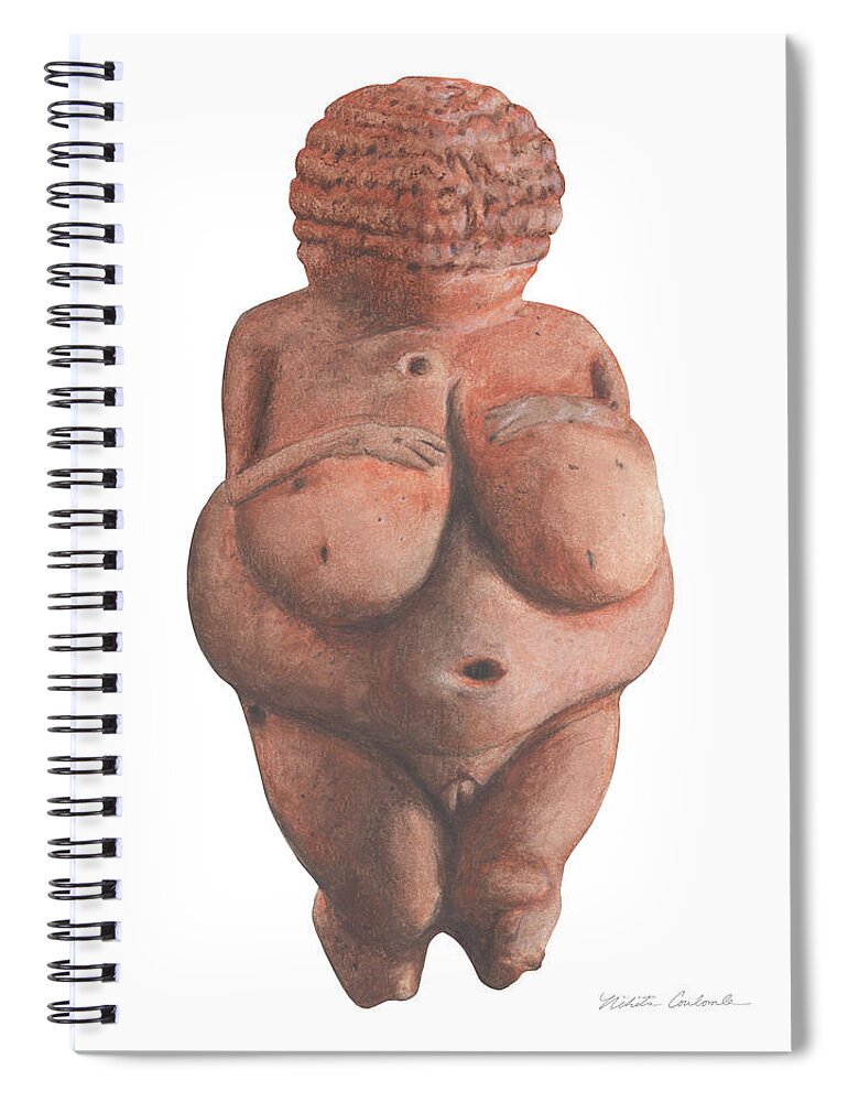 Venus Spiral Notebook featuring the drawing Venus of Willendorf by Nikita Coulombe
