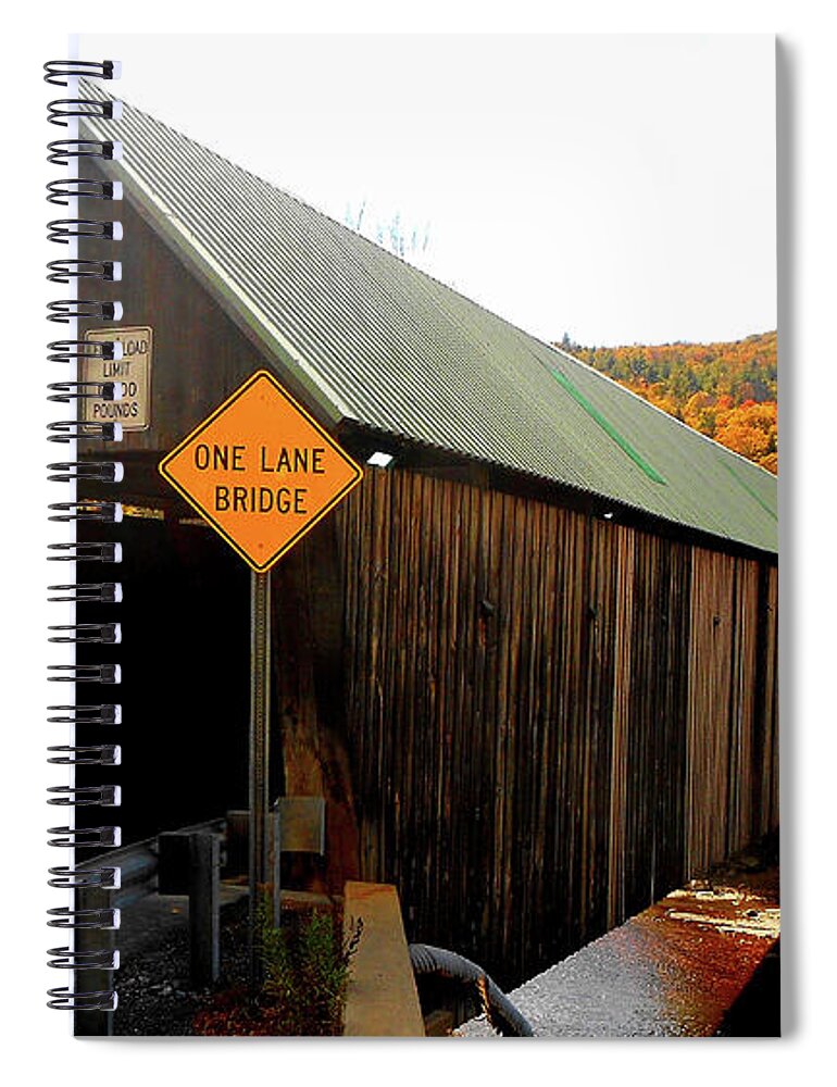 Covered Bridge Spiral Notebook featuring the photograph Vermont Covered Bridge in Autumn by Linda Stern