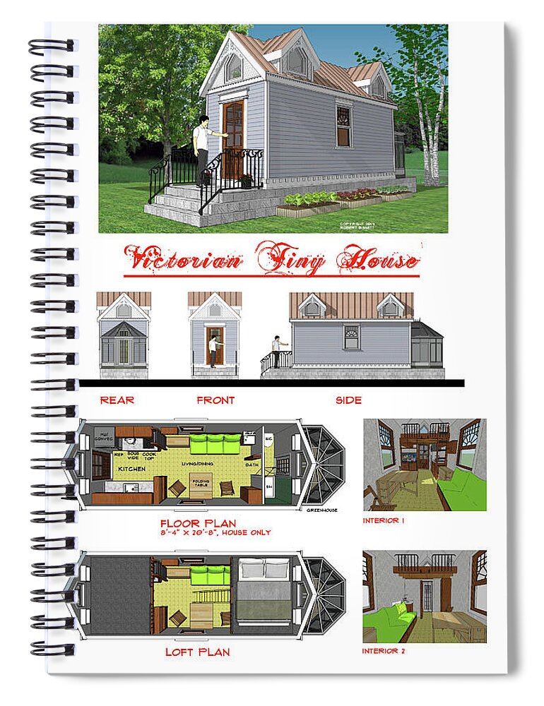 Tiny Spiral Notebook featuring the digital art Victorian Tiny House by Robert Bissett