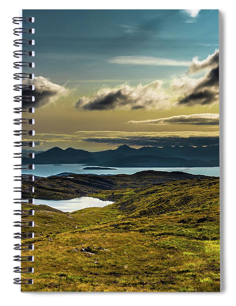 Adventure Spiral Notebook featuring the photograph View From Applecross Pass To Scenic Landscape And The Isle Of Skye In Scotland by Andreas Berthold