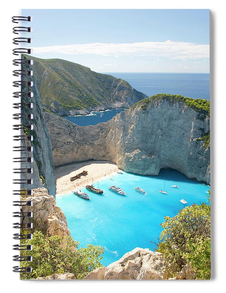 Shadow Spiral Notebook featuring the photograph View From Clifftop, Navagio Bay by David C Tomlinson