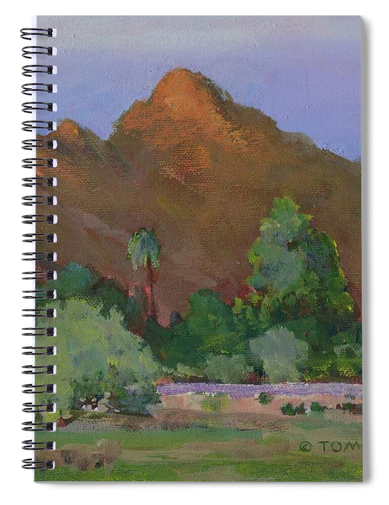 View Of Camelback Mountain Spiral Notebook featuring the painting View of Camelback Mountain by Bill Tomsa
