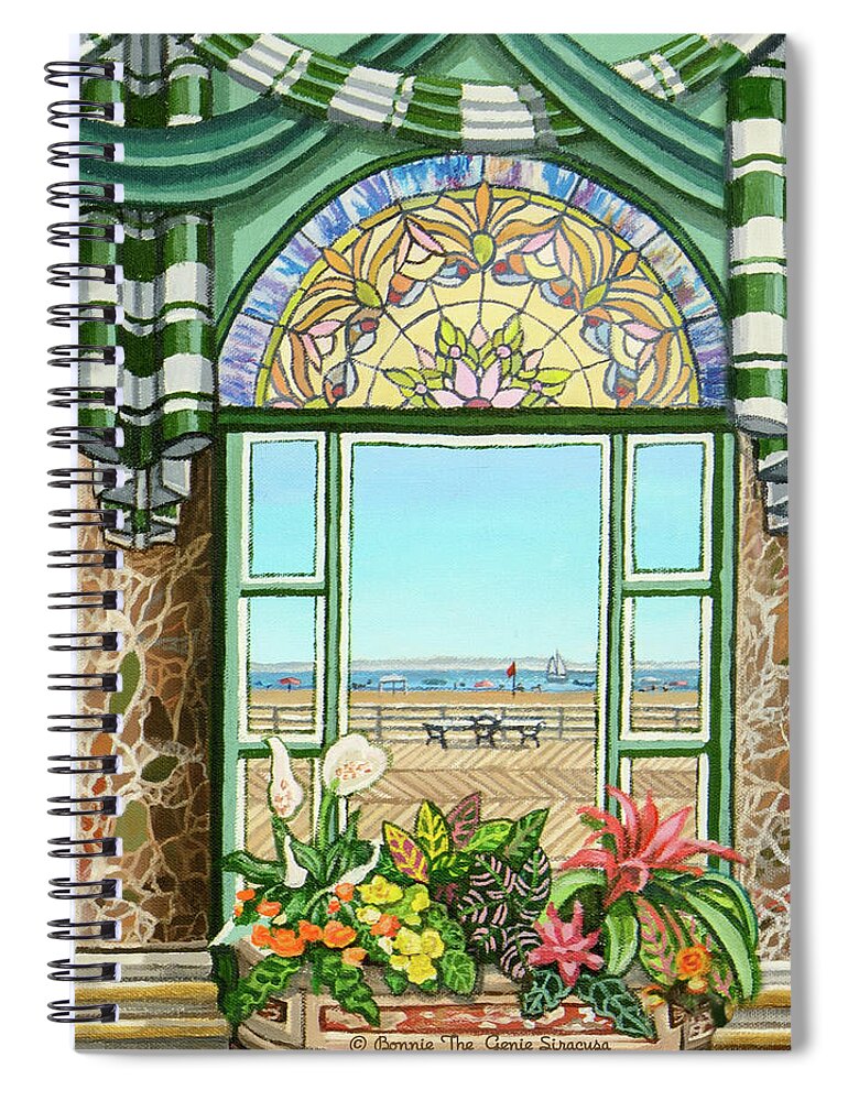 Coney Island Beach Spiral Notebook featuring the painting View of COney Island Beach Pillow Mural #4 by Bonnie Siracusa