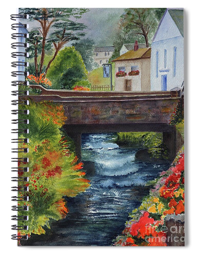 Village Spiral Notebook featuring the painting The Village Bridge by Karen Fleschler