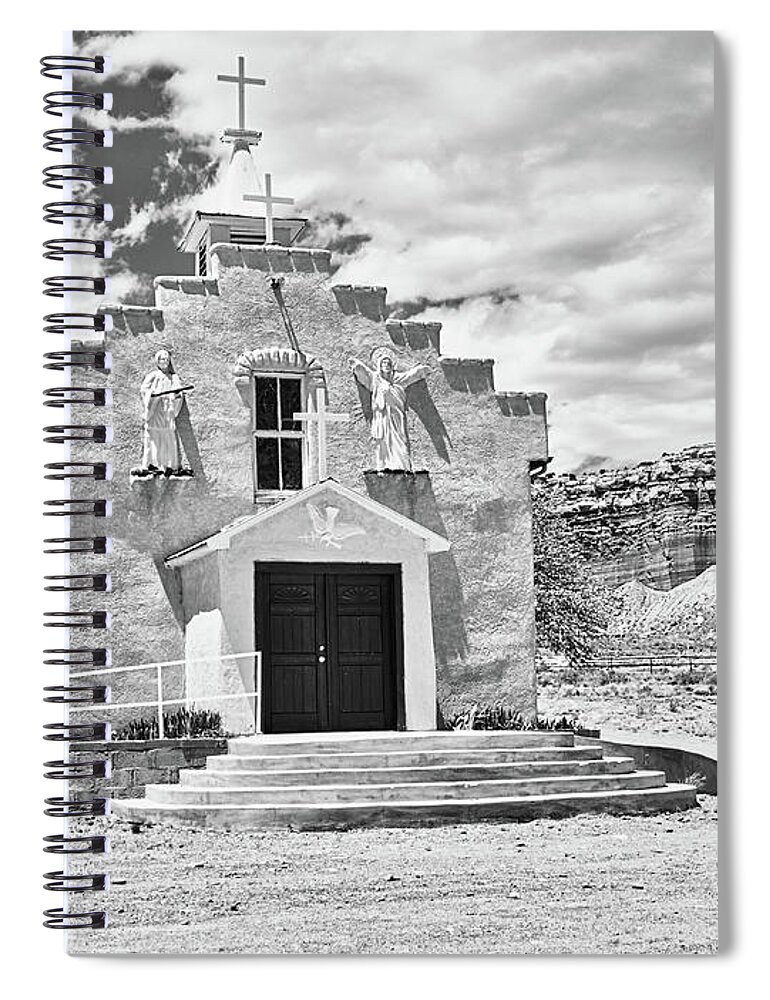 Cabezon Spiral Notebook featuring the photograph Village church 1, New Mexico, BW by Segura Shaw Photography