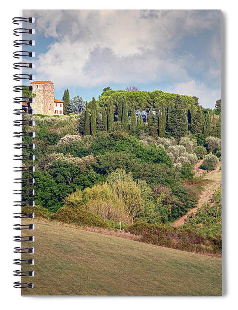 Tuscany Spiral Notebook featuring the photograph Vineyard Morning Tuscany Italy by Joan Carroll