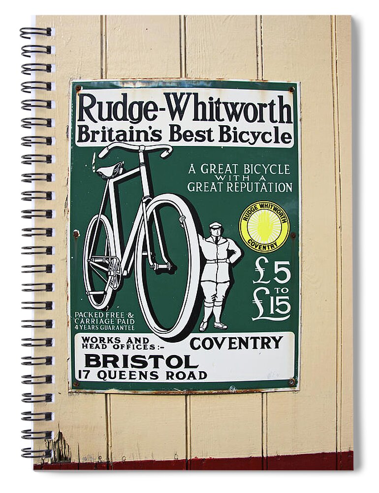 Bicycle Spiral Notebook featuring the photograph Vintage Bicycle Advertisment by Lachlan Main