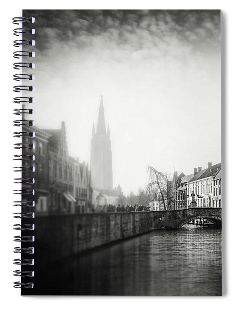 Bruges Spiral Notebook featuring the photograph Vintage Bruges Belgium Black and White by Carol Japp