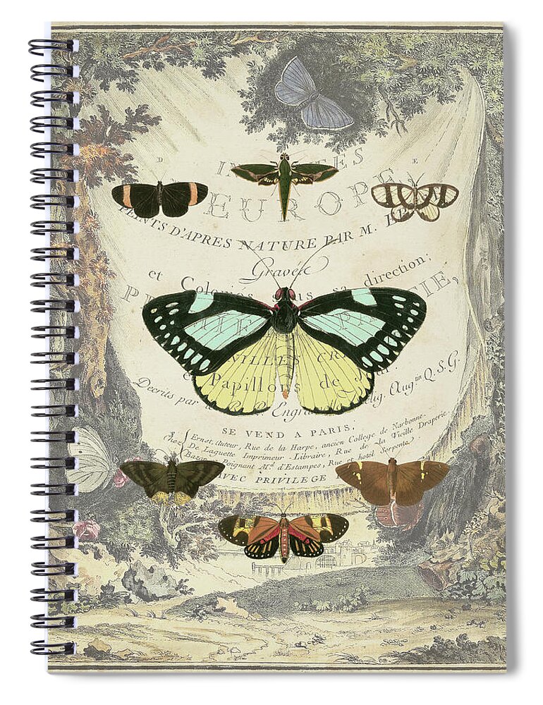 Animals & Nature+butterflies & Bees Spiral Notebook featuring the painting Vintage Butterfly Bookplate by Vision Studio