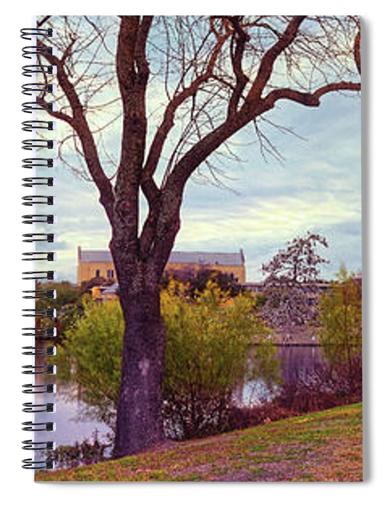 San Antonio Spiral Notebook featuring the photograph Vintage Panorama of Elmenderf Lake and Our Lady of the Lake University - San Antonio Texas by Silvio Ligutti