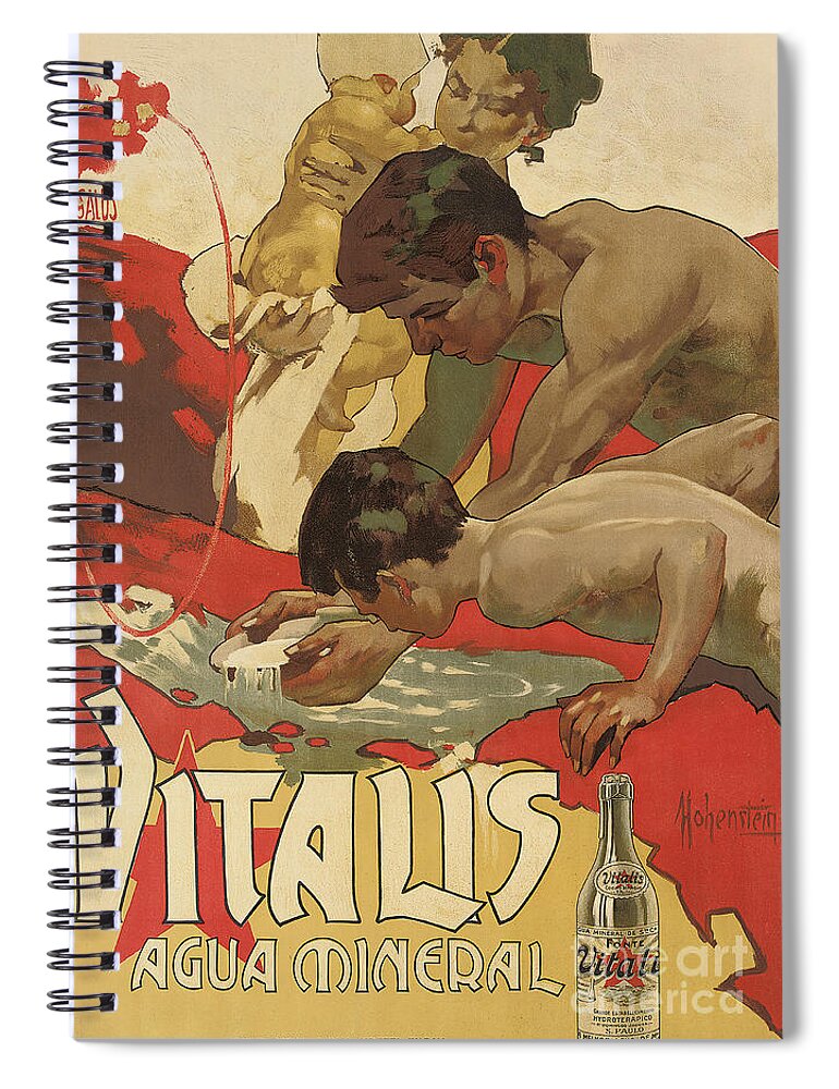 Vitalis Spiral Notebook featuring the painting Vintage poster for the mineral water Vitalis, 1895 by Adolfo Hohenstein