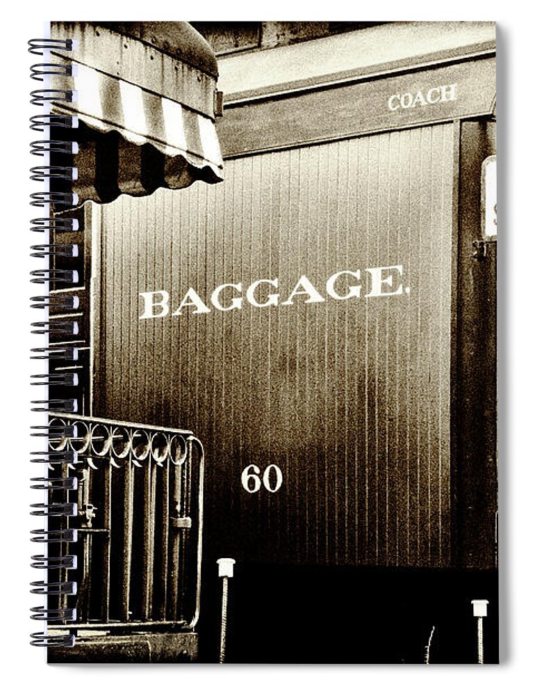 Railroad Spiral Notebook featuring the photograph Vintage - Railroad Baggage Car - B W by Paul W Faust - Impressions of Light