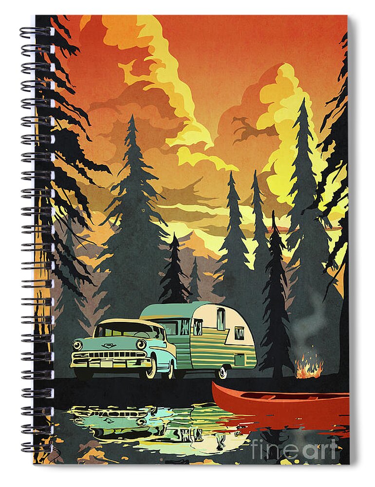 Travel Poster Spiral Notebook featuring the digital art Vintage Shasta Camper by Sassan Filsoof
