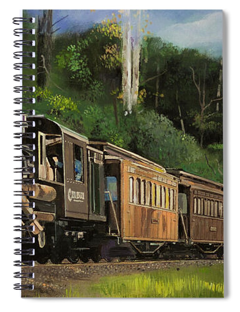 Vintage Spiral Notebook featuring the painting Vintage Steam Train by Bill Dunkley