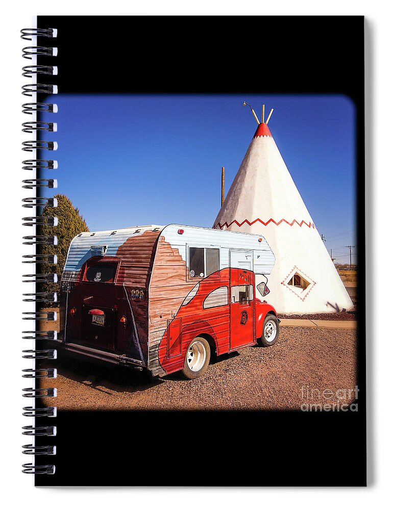 Vintage Volkswagon Beatle Camper Spiral Notebook featuring the photograph Vintage Volkswagon Beatle Camper by Imagery by Charly