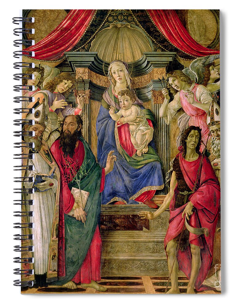 Botticelli Spiral Notebook featuring the painting Virgin and Child with Saints from the Altarpiece of San Barnabas, by Sandro Botticelli