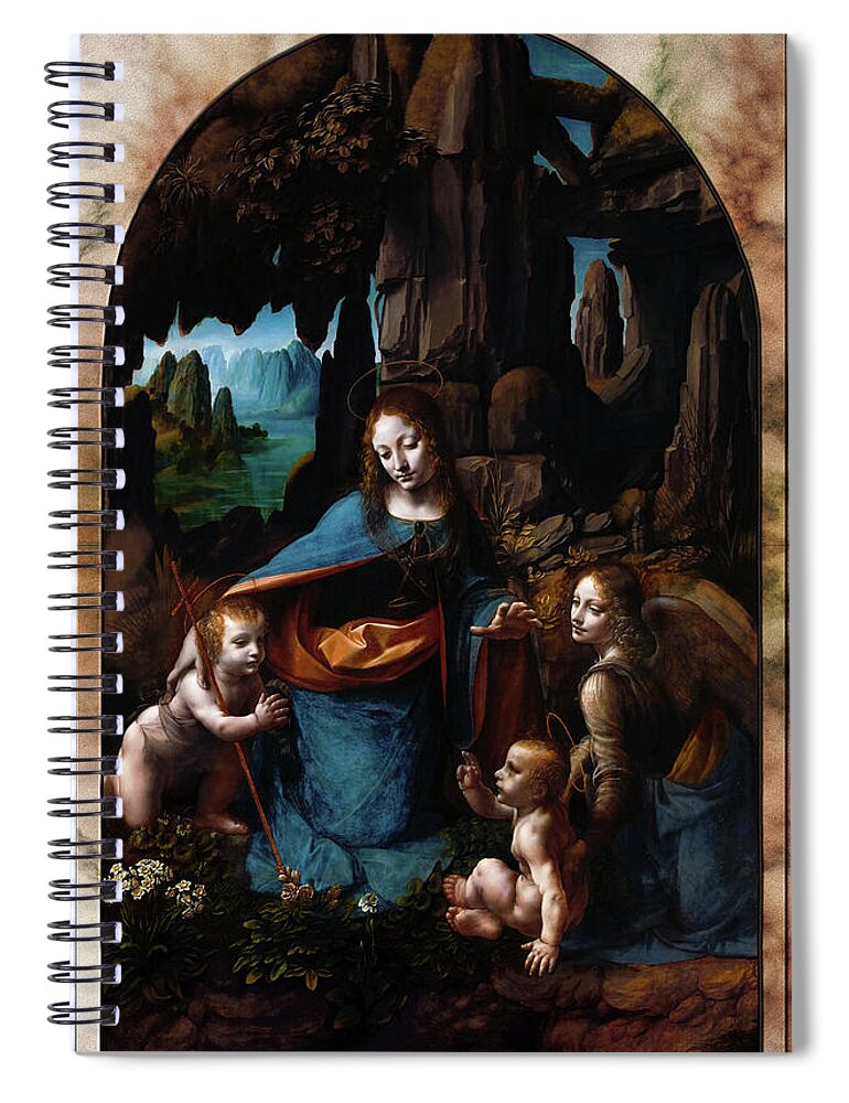Virgin Of The Rocks Spiral Notebook featuring the painting Virgin Of The Rocks by Leonardo da Vinci by Rolando Burbon