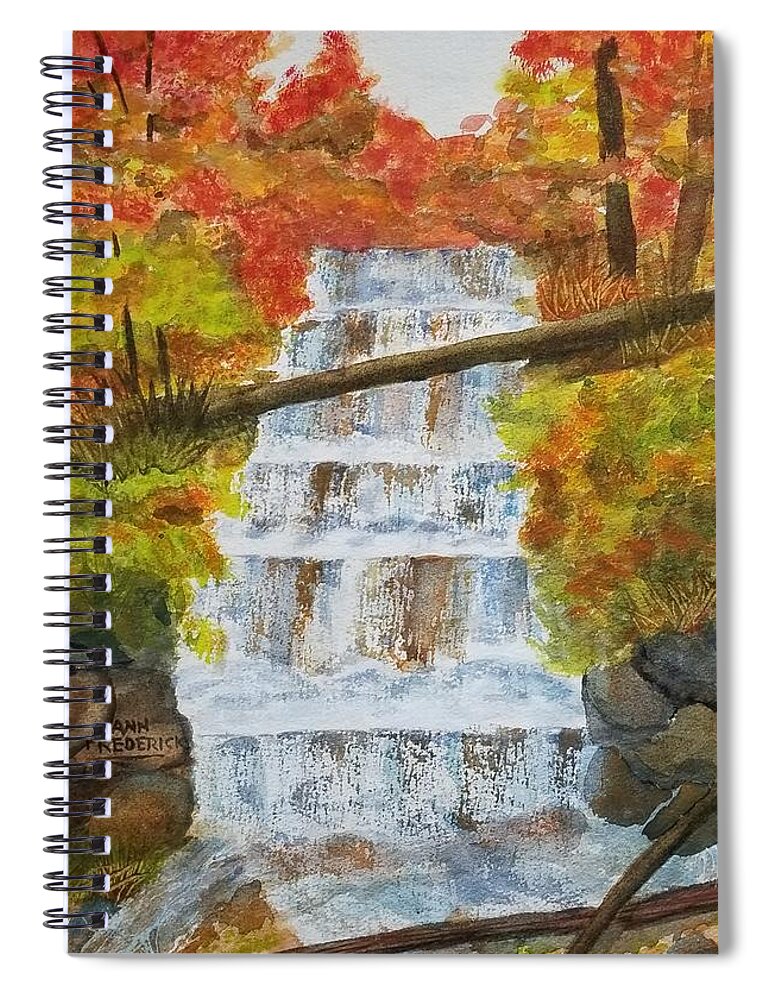 Waterfalls Spiral Notebook featuring the painting Wagner Falls by Ann Frederick