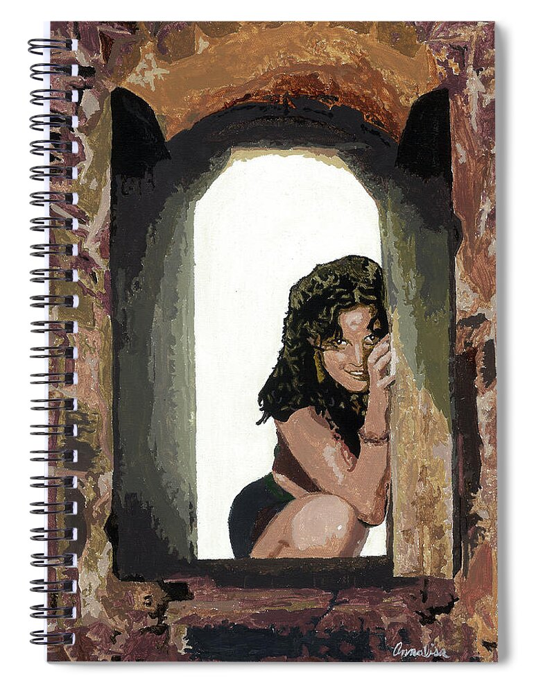 Portraits Spiral Notebook featuring the painting Waiting at the Window by Annalisa Rivera-Franz
