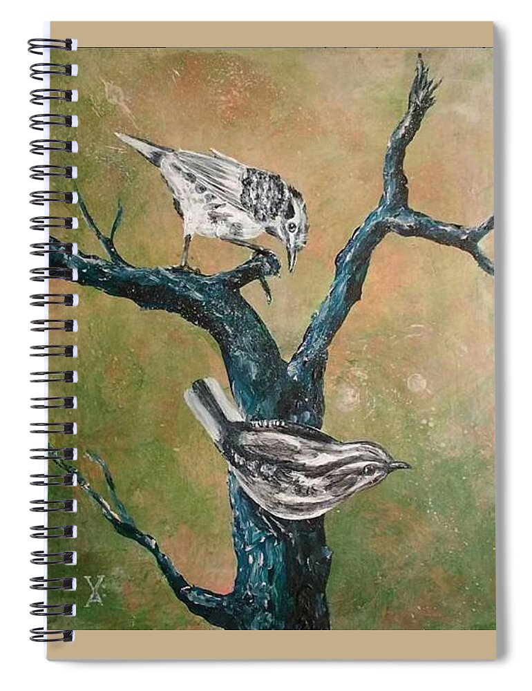 Warblers Spiral Notebook featuring the painting Warblers by Violet Jaffe