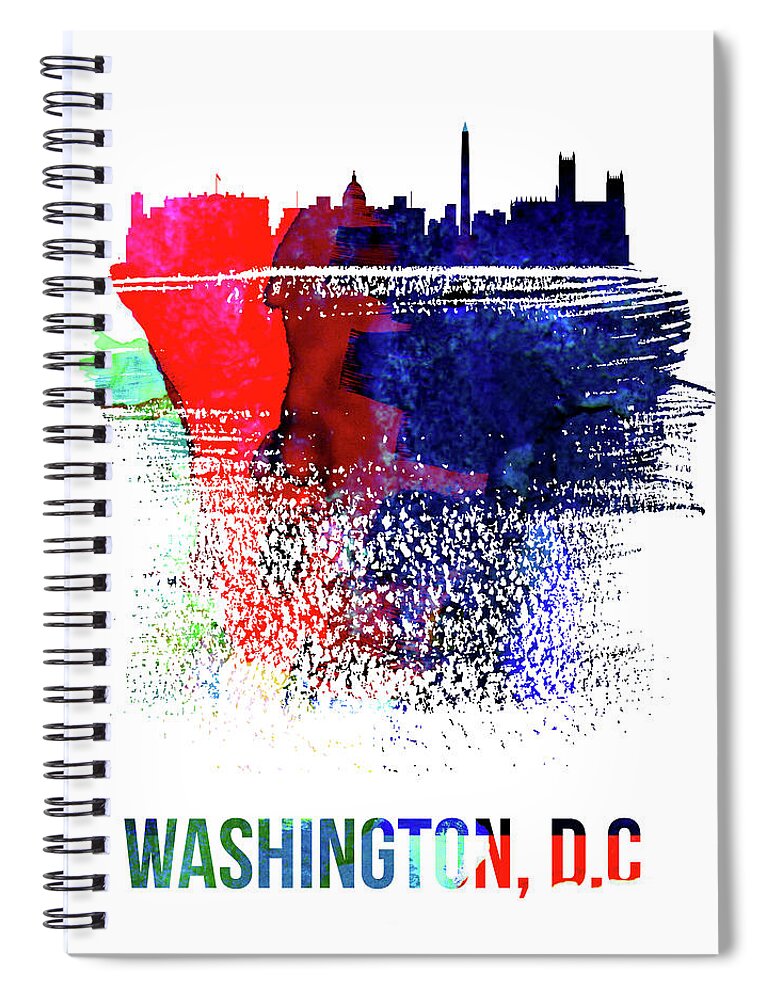 Washington D C Spiral Notebook featuring the mixed media Washington, D.C. Skyline Brush Stroke Watercolor  by Naxart Studio
