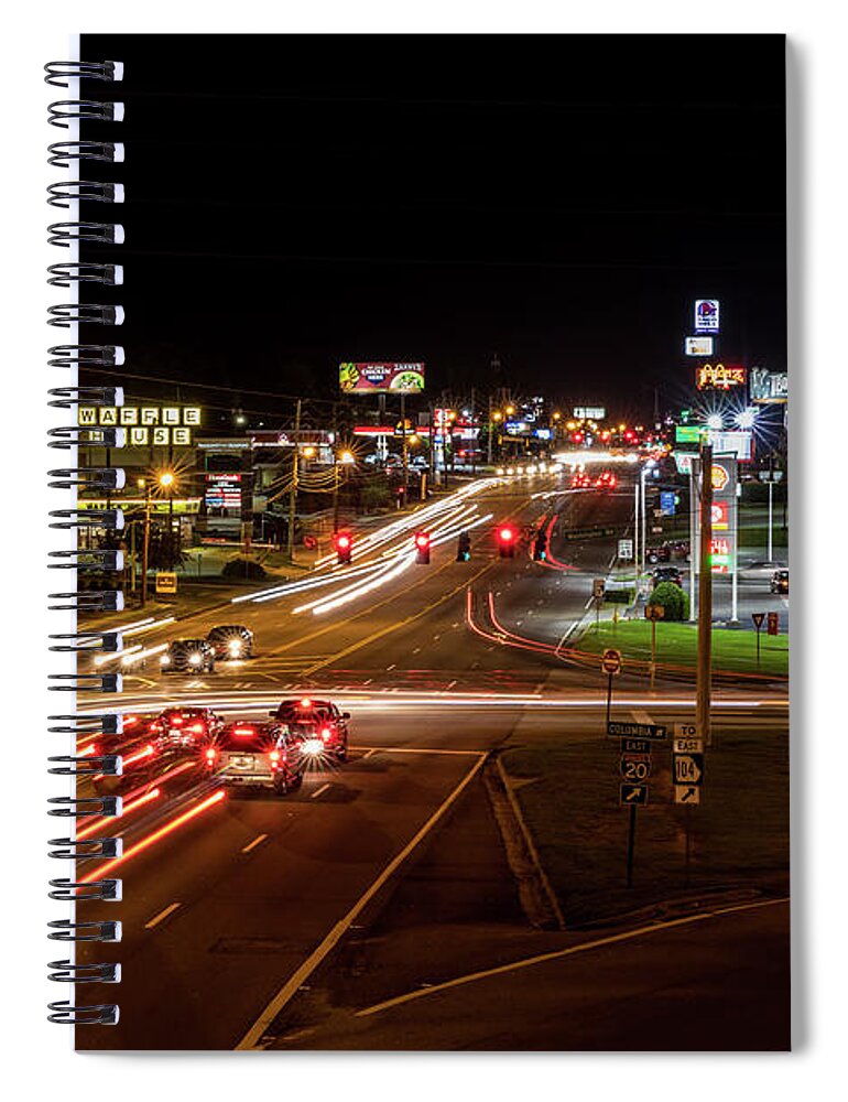 Washington Road At Night - Augusta Ga Spiral Notebook featuring the photograph Washington Road at Night - Augusta GA by Sanjeev Singhal