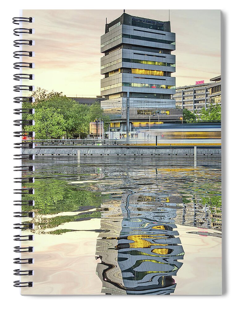 Architecture Spiral Notebook featuring the digital art Water Reflection Akragon Rotterdam by Frans Blok