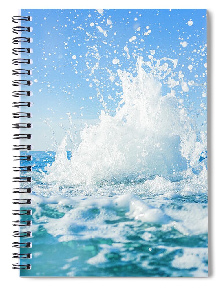 Motion Spiral Notebook featuring the photograph Water Splashes At Sea by Matjaz Slanic