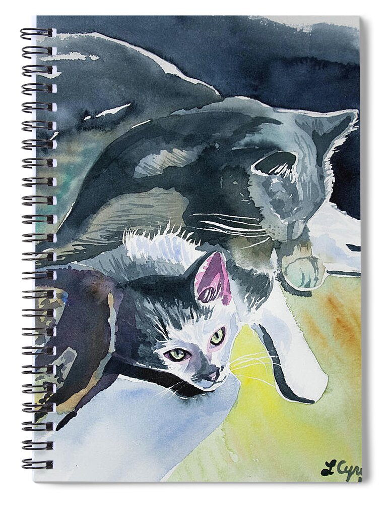 Cat Spiral Notebook featuring the painting Watercolor - Cat Companions by Cascade Colors