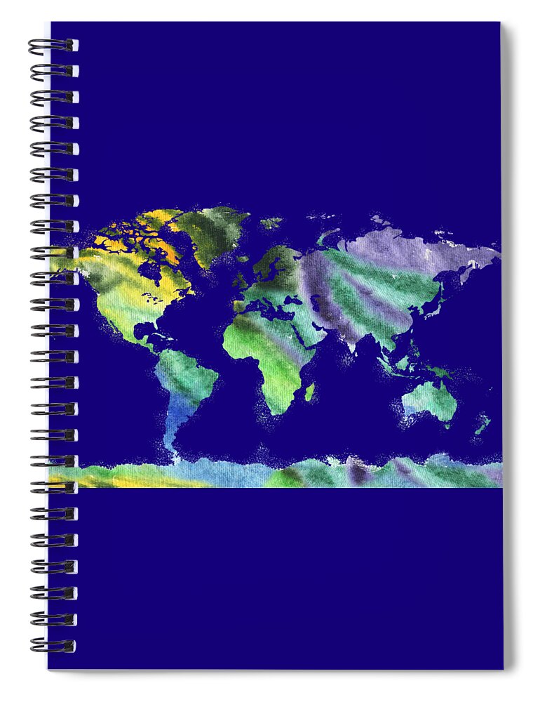 Blue Spiral Notebook featuring the painting Watercolor Silhouette World Map Colorful PNG VI by Irina Sztukowski
