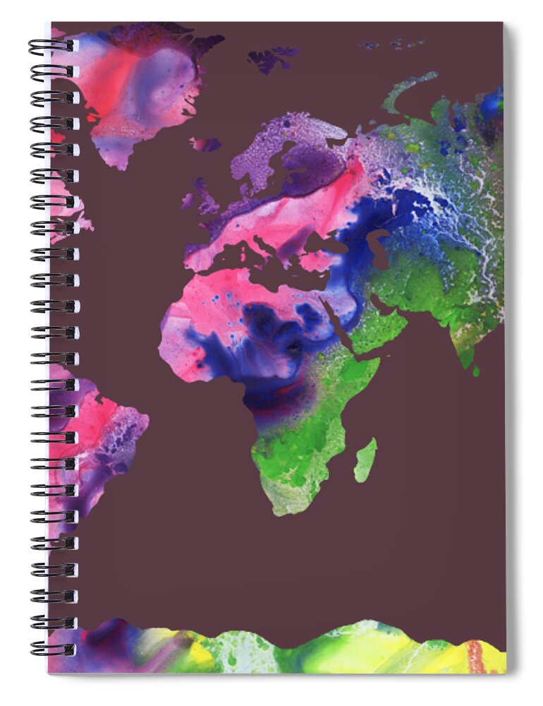 Purple Spiral Notebook featuring the painting Watercolor Silhouette World Map Colorful PNG XI by Irina Sztukowski