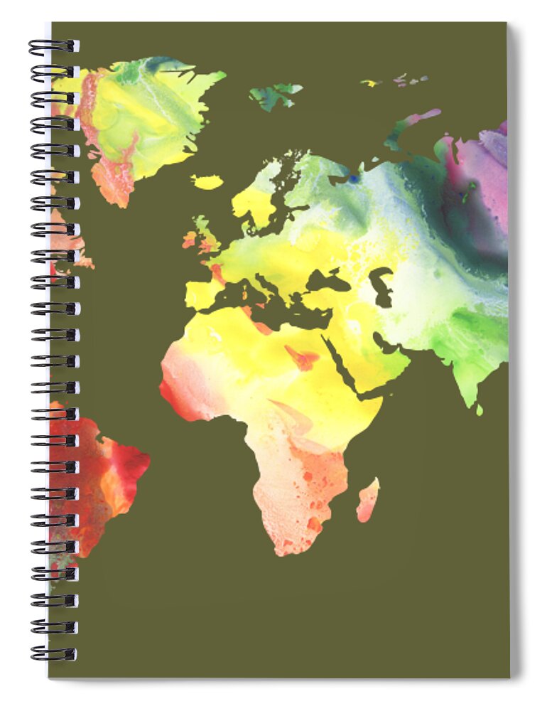 World Spiral Notebook featuring the painting Watercolor Silhouette World Map Colorful PNG XII by Irina Sztukowski