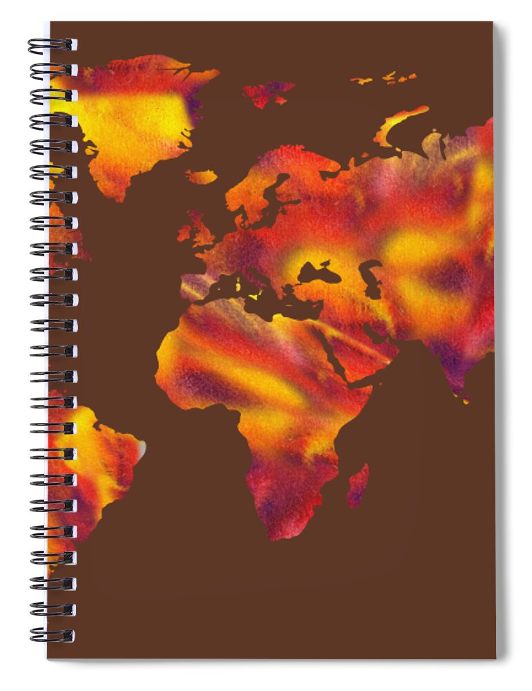 Red Spiral Notebook featuring the painting Watercolor Silhouette World Map Colorful PNG XVI by Irina Sztukowski