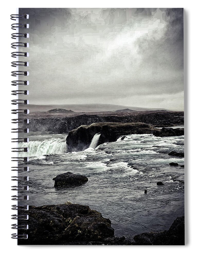 Waterfall Spiral Notebook featuring the photograph Waterfall of the Gods Black and White by Jim Cook